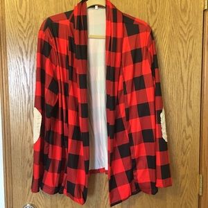 Buffalo plaid knit cardigan soft & comfortable